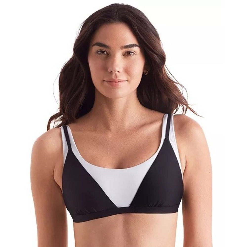 NWT Mimi Flamingo Bikini Top Womens Black White 6 Layered Strap Colorblock